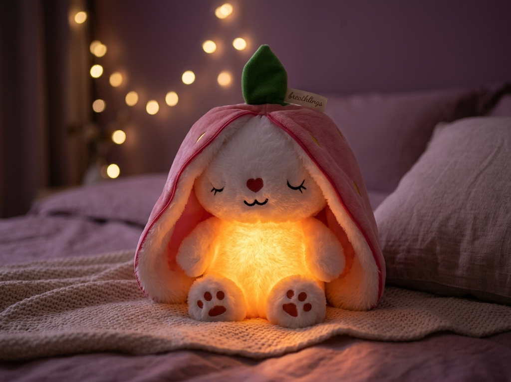 Breathlings™ Berry the Strawberry Bunny — Breathing Plush for Anxiety