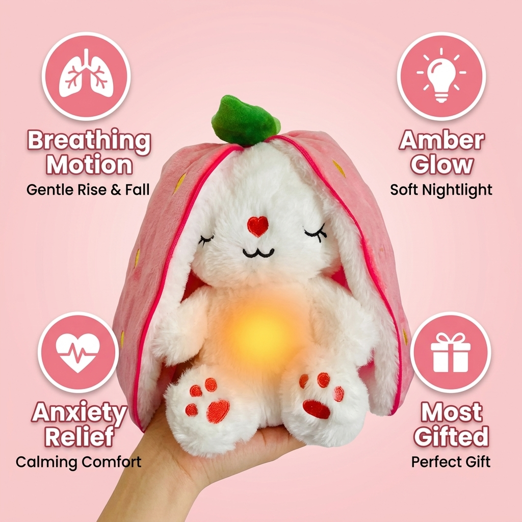 Breathlings™ Berry the Strawberry Bunny — Breathing Plush for Anxiety