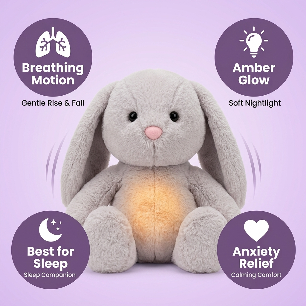 Breathlings™ Luna the Grey Bunny — Breathing Plush for Anxiety