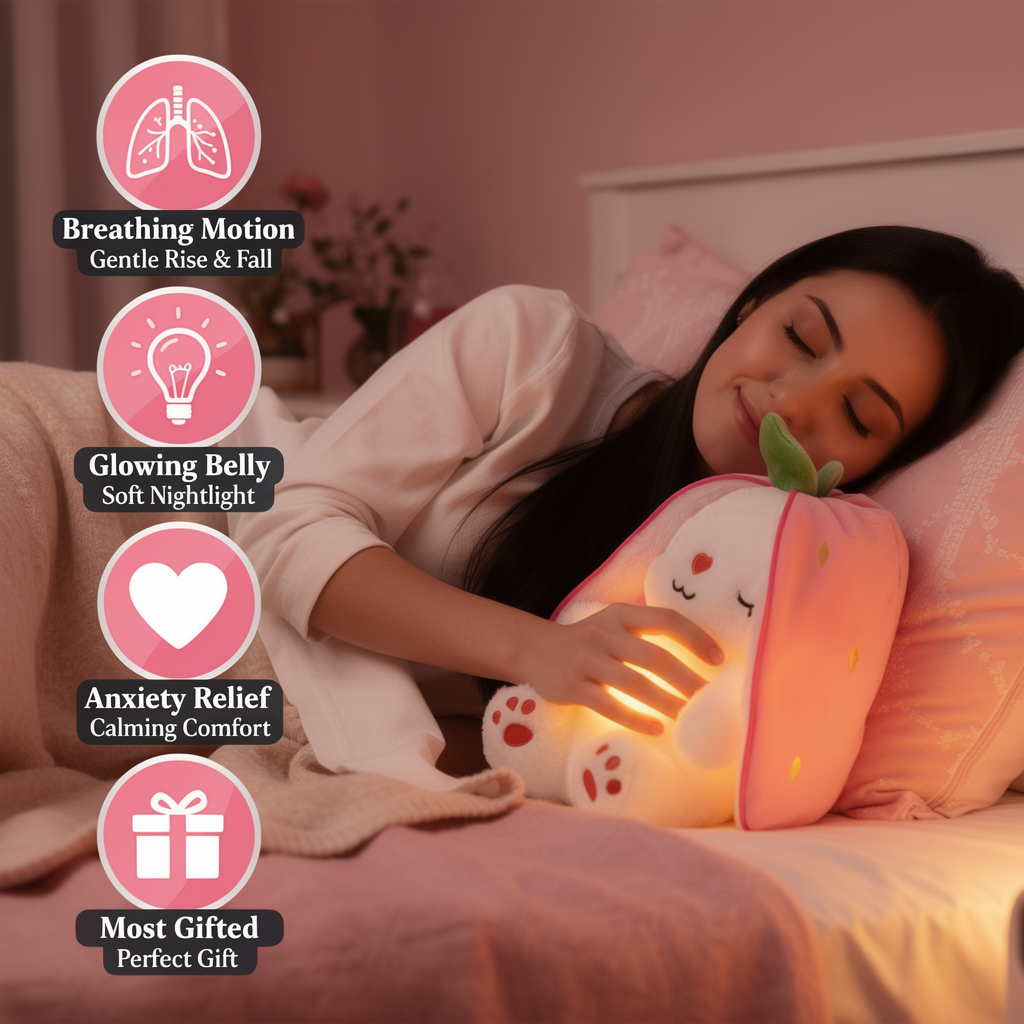 Breathlings™ Berry the Strawberry Bunny — Breathing Plush for Anxiety